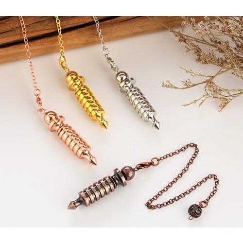 Metal Pendulum Pendulos Radiestesia Pendulums for Dowsing Spiral Cone Antique Gold Silver Color Healing Pyramid Pendule Reiki