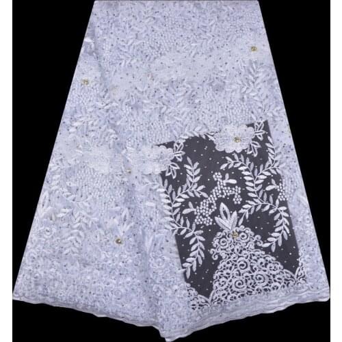 Latest African Lace With Rhinestone African Guipure Lace Fabric Sewing African French Tulle Lace Fabric For Nigerian Party F1260