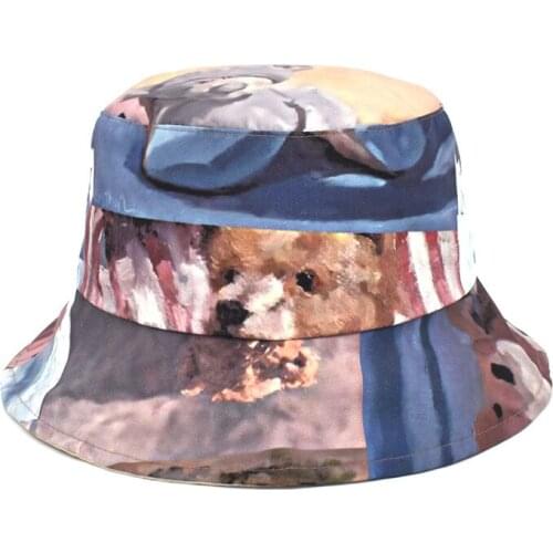 New Bear Print Cute Bucket Hat Sunscreen Fisherman Hat Summer Panama Sun Hats For Women Men Hip Hop Sun Fisherman Hat 2021