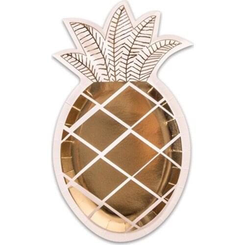 8pc Disposable Tableware Party Gold Pineapple Paper Plates Napkins Straws Flamingo Birthday Party Supplies Wedding Decoration