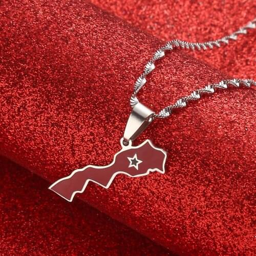 Maroc Map Pendant Necklace Gold Color Fashion Jewelry for Women Men Morocco Map