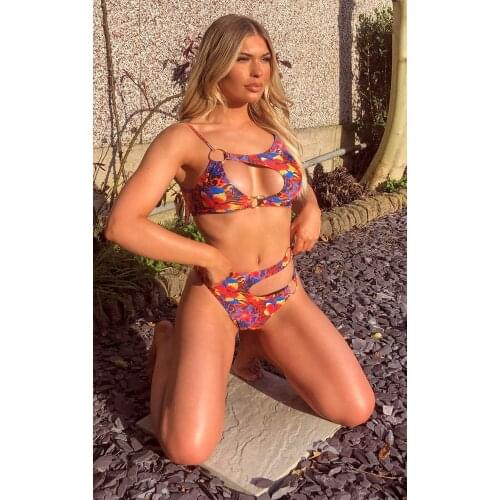 Sexy Hollow Out Bikini Swimsuit Women Tie Dye Push Up Bikini Set Female Swimwear Monokini Bathing Suit Summer Beach Wear