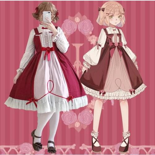 Japanese princess sweet lolita dress vintage lace bowknot high waist victorian dress kawaii girl gothic lolita jsk loli cosplay