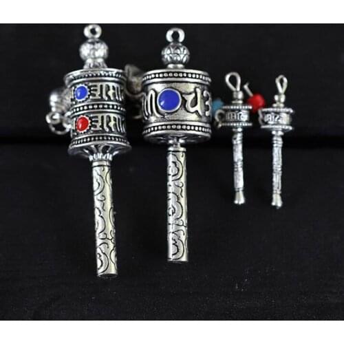 5pcs Ethnic Tibetan Mantras Amulet Pendants Buddhist Spiritual Jewelry Lovely Spin Prayer Wheel Charms OM MANI PAD ME HUM