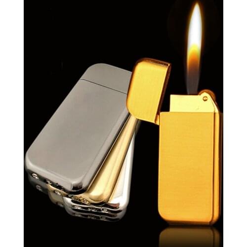 Portable Ultra Thin Compact Lighter Grinding Wheel Jet Butane Gas Frosted Mini Metal Lighter men gift