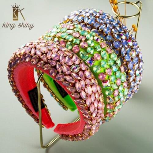 Exquisite Baroque Full Colorful Crystal Headband for Woman Luxury Geometric Glass Drill Sponge Hair Hoop Woman Party Headpieces