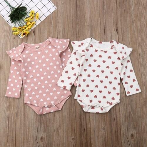 Pudcoco 2019 Cute Newborn Infant Baby Girl Clothes Ruffle Long Sleeve Heart Printed Romper One Pieces Jumpsuit Outfits 0-18M