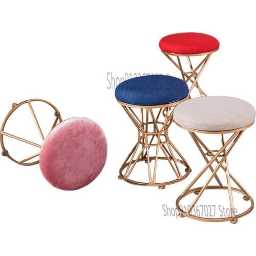 Nordic Iron Art Living Room Round Stool Modern Sofa Shoe Changing Stool Fabric Low Stool Creative Net Red Dressing Stool Chair