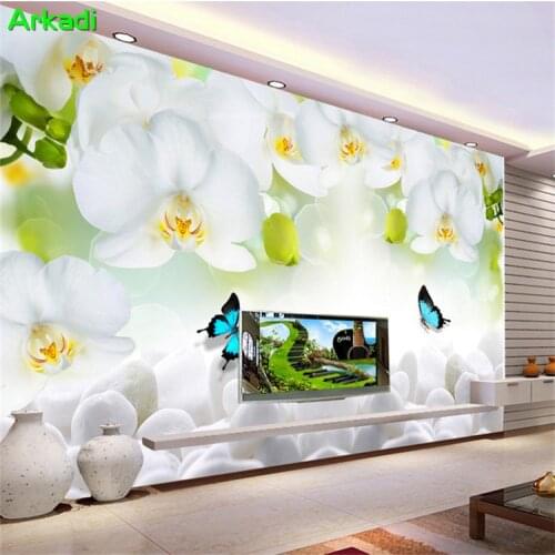 Modern minimalist white orchid flower butterfly photo wallpaper living room sofa TV background wall home decoration painting
