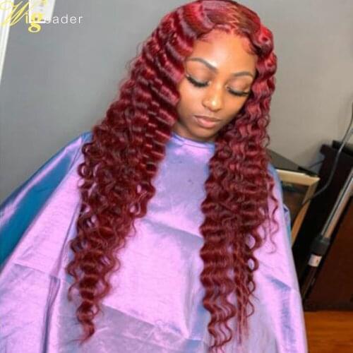 Wigleader Red Glueless Lace Front Wigs Preplucked Lace Frontal Wigs Deep Wave Human Hair Wigs With Baby Hair