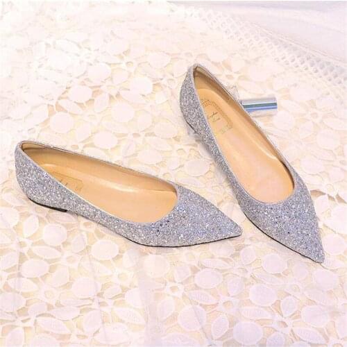 Plus Size 31-44 Fashion Classics Silver Bling Glitter Flats Women Casual Pointed Toe Flat Loafers New Party Dress Sequin Shoes