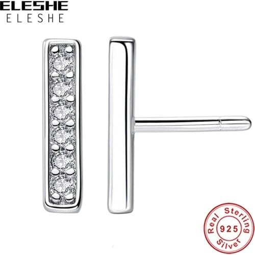 Shiny T Bar Stud Earrings for Women Geometric Simple 925 Sterling Silver Earrings Fashion Jewelry Statement Engagement Gift