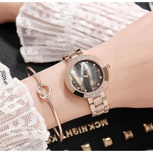 Guou Luxury Brand Exquisite Rhineston Rose Gold Steel Woman Casual Quartz Clocks Lady Watches Simple Wristwatch Relogio Female