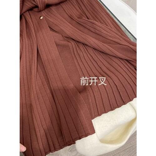 2021 Early Spring New Style Retro V-neck Waist Knit Bottom Long Sleeve Women Midi Dress