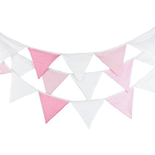 1pcs 5.5M 24 Flags Pink White Simple Wedding Flag Banner Party Decoration Home Birthday Festival Wall Deco Pennant Shooting Tool