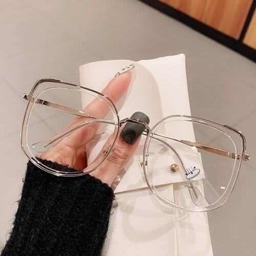 2021 Big Square Plain Glasses Metal Transparent Women Eyewear Frames Prescription Optical Spectacle Frames