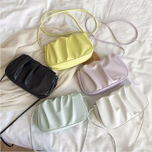 2021 Fashion Trend Women Cute Small Crossbody Bags Fresh Solid Wild Ruched Cloud Tote Cell Phone Purse Messenger Handbags