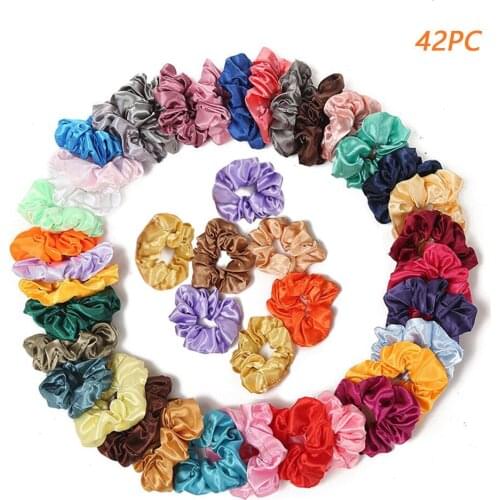42pcs Korea Hair Scrunchie Elastic Hair bands Women Girls Headband Solid Silk Rubber Band gum for Hair Accessories Girl Headwear