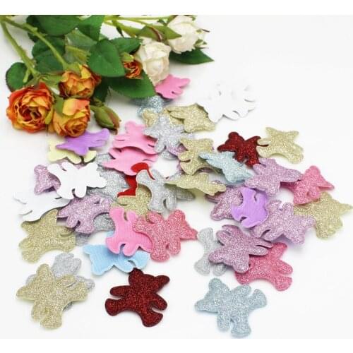 50PCS/lot Glitter Padded Bear Felt Patches Appliques For Crafts Supplies DIY Headwear Wedding Decorative Embossing