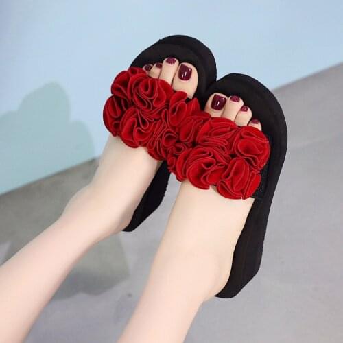 Bohemian Style Flower Thick Soles Slippers Summer Sandalias Non-slip Beach Shoes Home Wedges Slippers Women Zapatos De Mujer