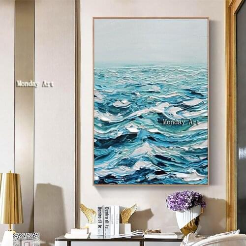 Large Size High Quality Knife Oil Painting Canvas Handpainted Abstract Sea View Modern Home Wall Decor Sea View Palette Picture