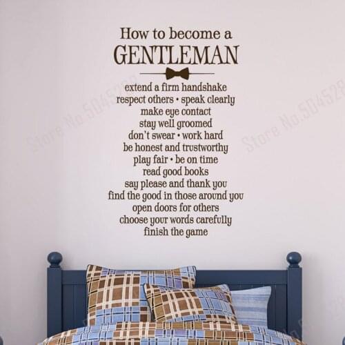 Quote for Boys Room How to Become a Gentleman Bedroom Wall Decal Manners Wall Decal Wall Decals for Boys Stickers Decor Z693
