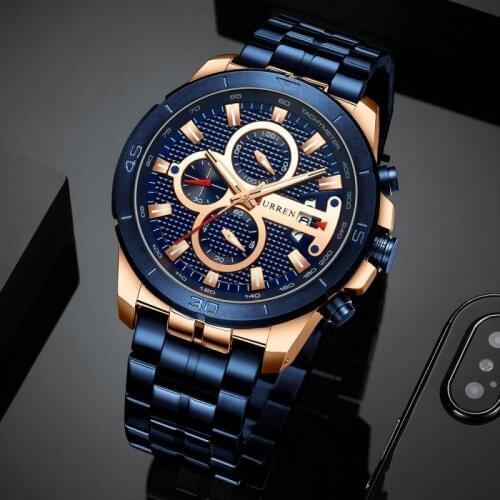 Curren Business Men Watch Luxury Brand Stainless Steel Wrist Watch Chronograph Army Military Quartz Watches Relogio Masculino