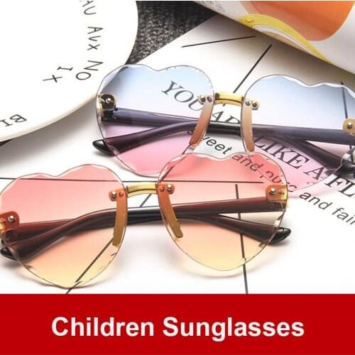 Kids Cutting Love Shape Rimless Gradient Color Sunglasses with HD Lenses Girls Outdoor Sunscreen Eyewear Sun Glasses Shades