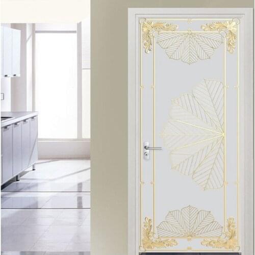 European Style Door Sticker 3D Stereo Golden Plaster Carving Wallpaper Living Room Bedroom Luxury Home Decor PVC Door Stickers