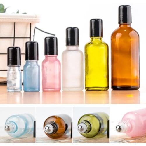 3-100ml Glass Essential Oil Roller Bottles with Glass Roller Balls Multicolor Aromatherapy Perfumes Balms Roll on Bottles Travel