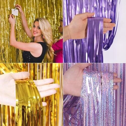 Metallic Foil Tinsel Fringe Curtain Birthday Bachelorette Cocktail Party Decoration Adult Graduation Prom Photography Backdrop