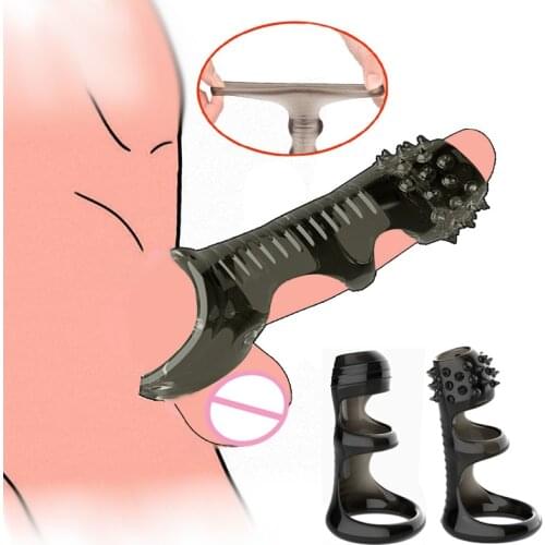 Silicone Reusable Penis Sleeve Soft Flexible Glans Penis Enlarger Extender Male Delay Ejaculation Cock Ring Condom Adult Sex Toy