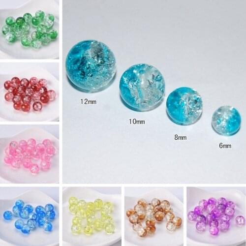 Round Crackle Crystal Glass 4mm 6mm 8mm 10mm Loose Cracked Beads Wholesale Lot for Jewelry Making DIY Crafts Findings