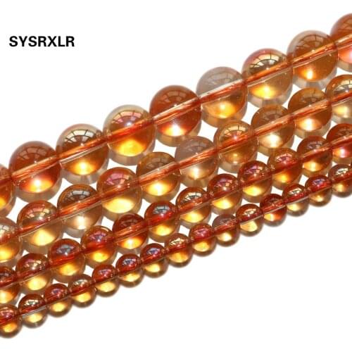 Free Shipping Golden Crystal Quartzs Glass Natural Stone Round Beads For Jewelry Making DIY Bracelet Necklace 6/8/10 /12 MM