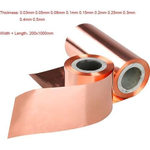 1pcs 200x1000mm Pure Copper Foil Strip High Purity T2 Red Copper Shielded Sheet Roll Thickness 0.03/0.05/0.08/0.1/0.15 to 0.5mm