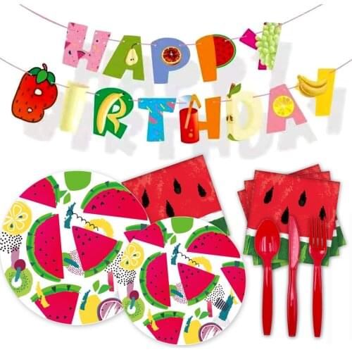 Summer Hawaii Party Disposable Tableware Fruit Watermelon Theme Birthday Party Tropical Luau Happy Birthday DIY Watermelon Decor