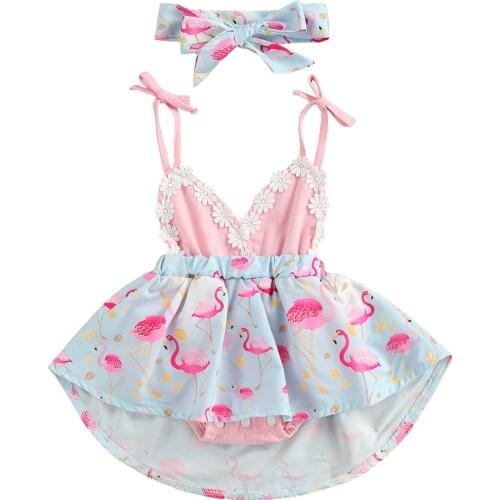Newborn Infant Baby Girls Summer Clothes Floral Dress Lace Sleeveless Romper Flamingo Leopard Skirts Outfits