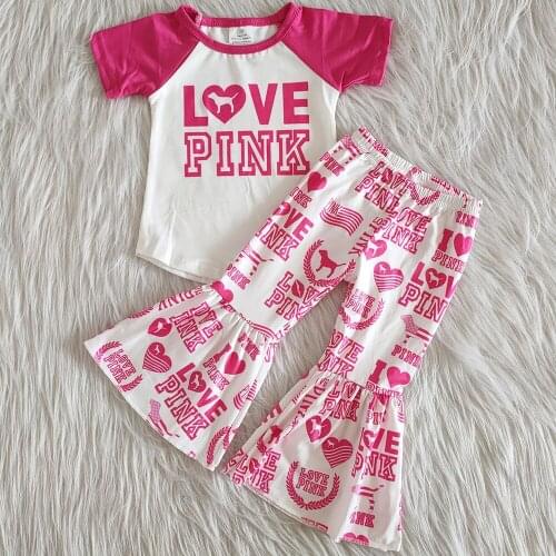 Hot Sale Kids Designer Clothes Girls Bell Bottom Outfits Pink Baby Girls Clothing Spring Summer Boutique Kids Clothing Wholesale