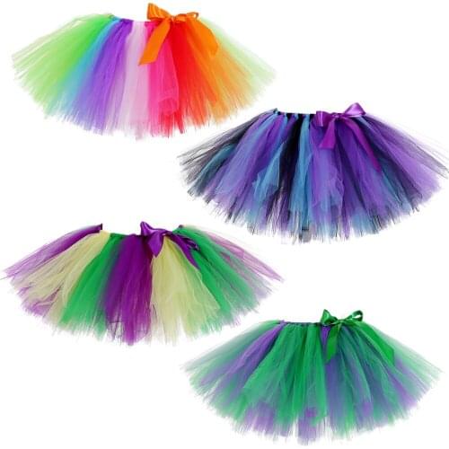 Cute Rainbow Girls Tutu Skirt 1st Birthday Baby Kid Fluffy Tulle Skirt Maridi Gras Carnival Halloween Party Costume for Children