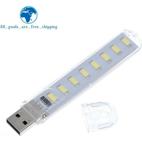 TZT Mini Protable USB Night light 8leds 5730 SMD Book lights 5V For PC Laptops Computer Mobile Power Camping lamp white color