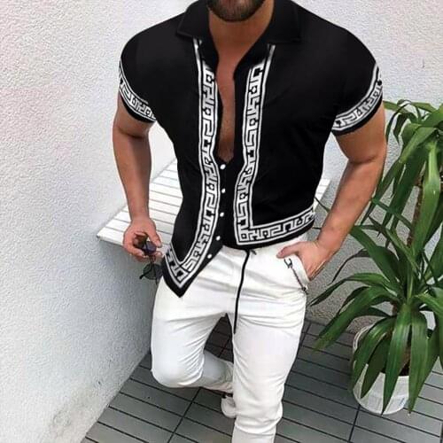 Mens Short-Sleeve Clothing Printe Shirt 2021 Summer Fashion Trend Brand Mens Casual Cardigan Shirt Street Lapel Short Slee