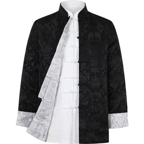 Tang Suit Hanfu Men Long Sleeve Silk Coats Chinois Retro Tops Chinese Style Reversible Jackets Chinese Traditional Top for Male