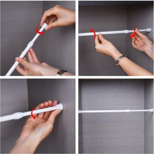 Curtain Rail Pole Rod Telescopic Tension High Carbon Steel Extendable For Bathroom E2S