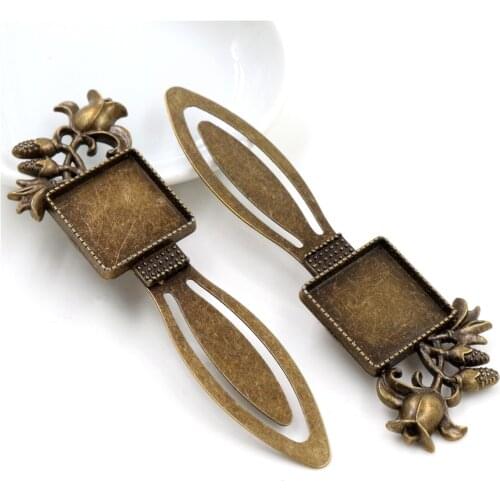 New Fashion 2pcs 20mm Inner Size Antique Bronze Vintage Square Style Handmade Bookmark Cabochon Base Cameo Setting (I1-22)