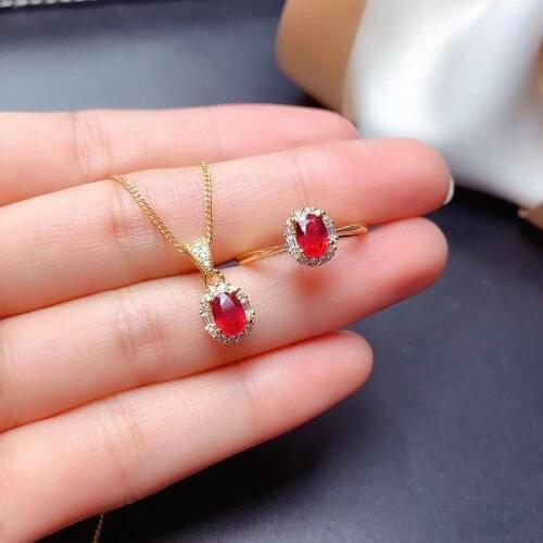 New Design Ruby Jewelry Set Natural And Real Ruby Set 925 Sterling Silver Fine Jewelry 1pc Ring,1pc Pendant