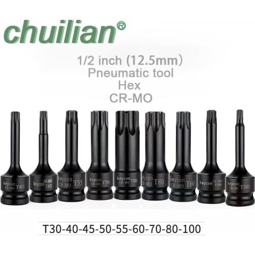 One Pcs 1/2 Torx Bit Socket Air Impact Wrench Adaptor Bits T30 T40 T45 T50 T55 T60 T70 T80 T100 Home Screw Driver Tools