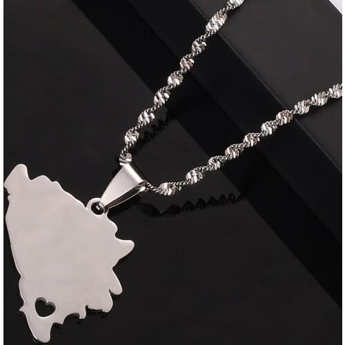 Stainless Steel Bosnia and Herzegovina Map Pendant Necklaces Silver Color Bosnian Map Chain Jewelry