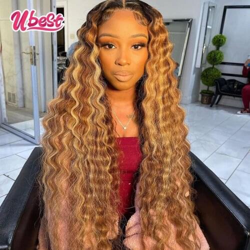 Ubest Highlights 27 Loose Deep Wave Lace Front Wig Malaysian Virgin Curly Lace Frontal Wig Pre Plucked Human Hair Wigs for Women