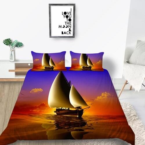Sailboat Bedding Set Single Colorful Fashion Duvet Cover King Queen Double Full Twin Oil Painting Bed Set 3D Sea Print