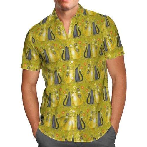 Cat 3D Printing Beach Hawaiian 2021 Summer Golden Shirt Short Sleeve Shirt Streetwear Oversized 5XL Camisa Social Chemise Homme